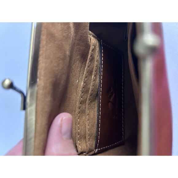 Patricia Nash Lock Clutch Savena Leather Kiss Lock Wristlet Brown Clutch Wallet - Picture 8 of 10